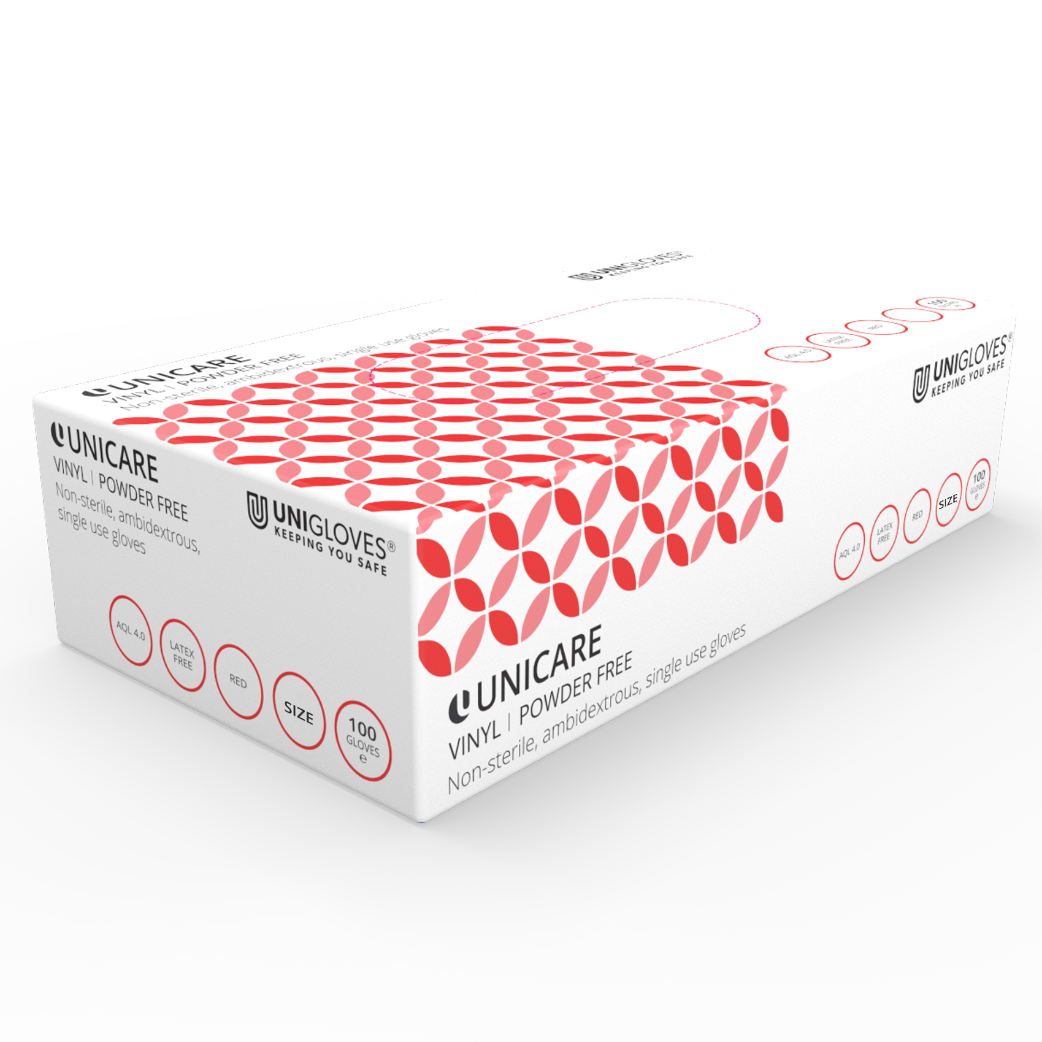 Unicare Red Vinyl Puderfreie Box mit 100 Handschuhen